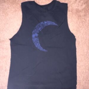 ZYIA Black Muscle Tee with Blue Crescent Design
